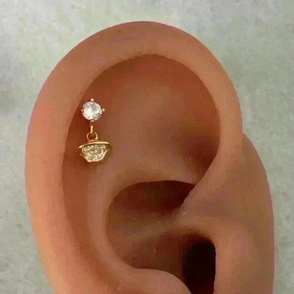 Gold Crystal Saturn Dangle Cartilage Earring - Picture 2 of 5